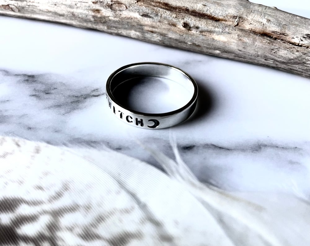 WITCH Silver Stacking Ring With Star And Moon. Sterling 925.