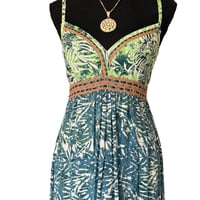 Image 2 of Original Batik Print Blue and Green Crochet Sundress by Santiki - NWT - Lillian -Size Small 