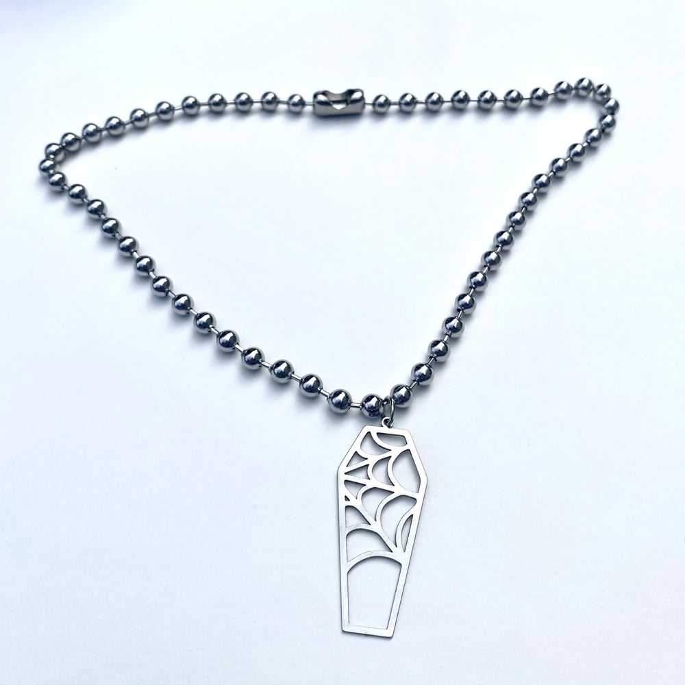 Image of Spiderweb Coffin Necklace