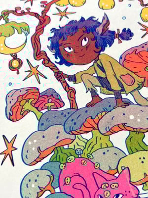 Mushroom Cat Riso Print