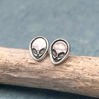 Image 3 of Sterling Silver Alien Stud Earrings Handmade