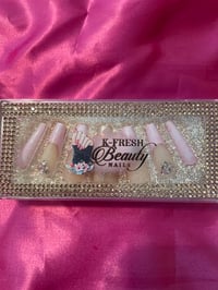 Image 1 of Nails - Long (Pink Tips w/Bling & Butterfly)