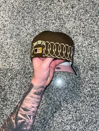 Image 3 of  PINK BRIM BROWN TRI TONE  SEATTLE MARINERS CUSTOM FITTED CAP