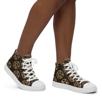 Image 1 of All Over Gold and Black Pentagram Women’s high top canvas shoes