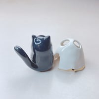 Image 5 of Tuxedo Kitty With Ghost Mask Ceramic Figurine 