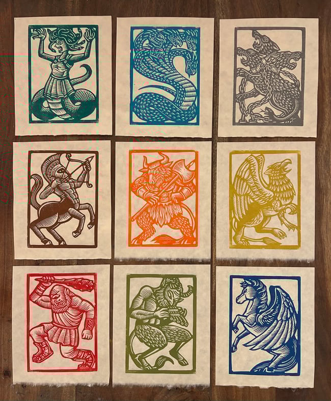 Greek Beasts Block Print Set