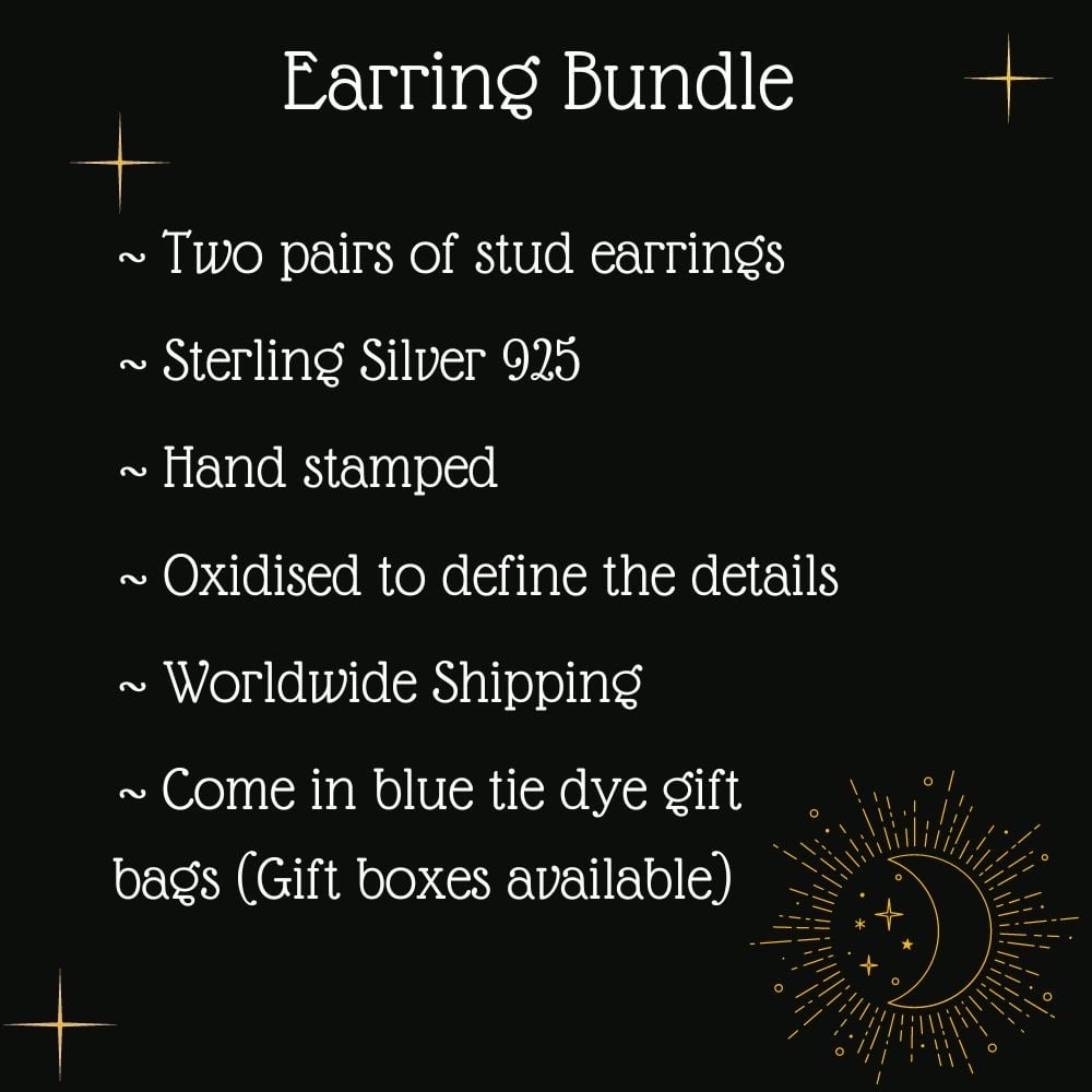Two Pairs Of Handmade Studs - Star And Crescent Moon Studs Sterling Silver 925