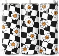 Gingham white flowers 20oz tumbler