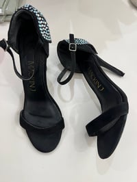 Image 1 of rhinestone bow black heels