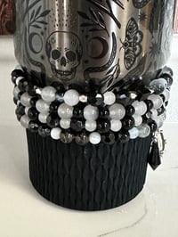 Image 4 of Black, White and Silver Skull Tumbler Bracelet Stack