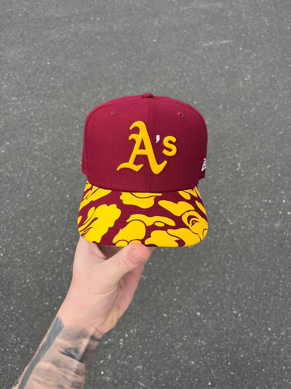 Image of BURGUNDY  YELLOW OAKLAND ATHLETICS CUSTOM FITTED CAP