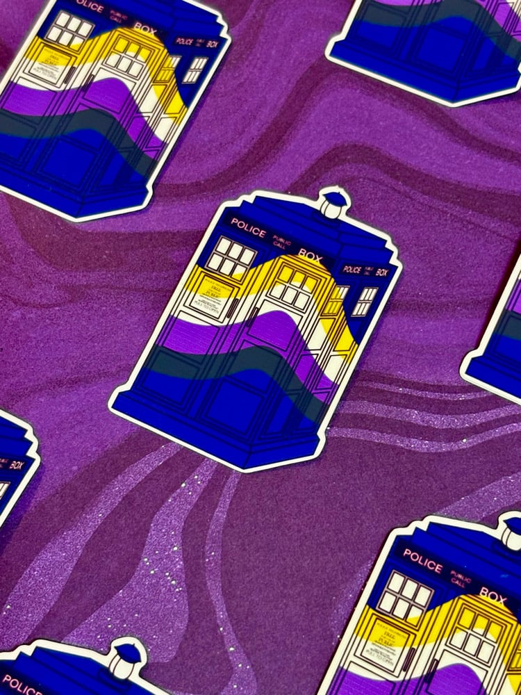 Image of Non-binary Pride Tardis Sticker