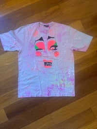 Image 2 of Grumble Face on T Shirt tie dye purples, rainbow (3XL)