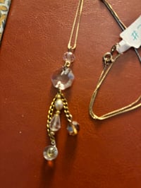 Image 2 of Steampunk repurposed necklace with small glass crystal and pearl dangle charms 