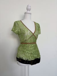 Image 1 of 00s Green lace top // M
