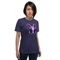 Image 19 of Pink Purple and Aquamarine Baphomet Goat Head Unisex t-shirt