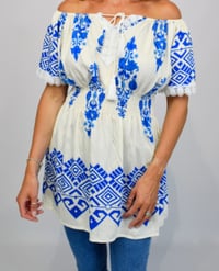 Image 1 of Lace Trim Aztec Print Barot Top
