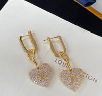 Image 1 of Crystal Heart Dangle Hoop Earrings