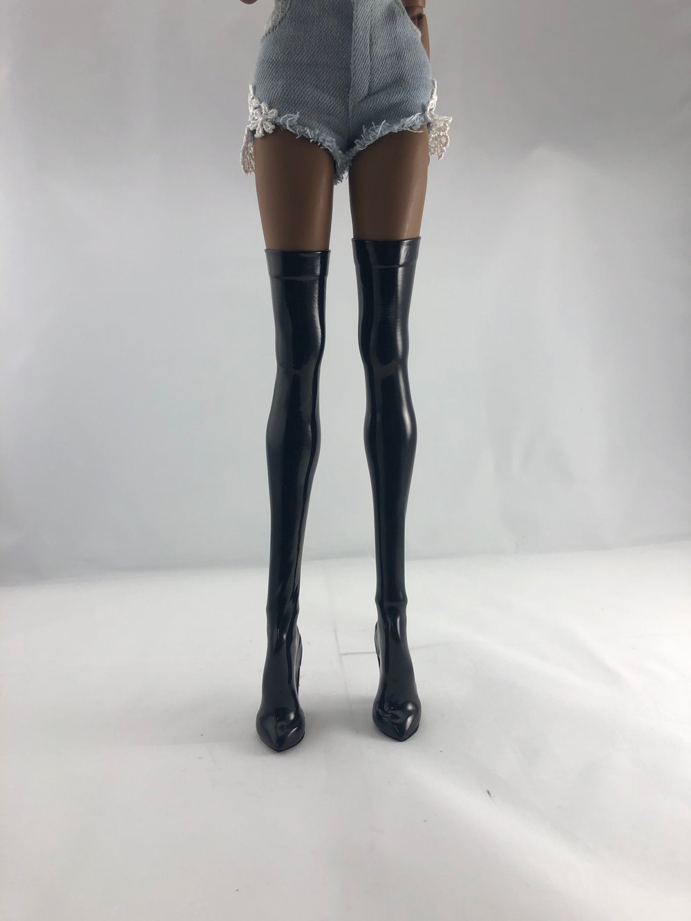 Black Patent Thigh High Boots Red Sole: Pidgin Doll