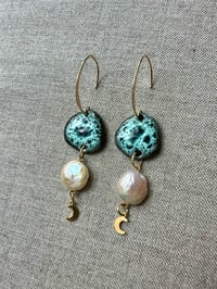 Image 2 of SEAFAOM, PEARL, 14K GOLD FILLED CRESCENT MOON - MARQUIS EARRING