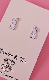 Image 2 of Enamel Bunny Studs - SKU 649