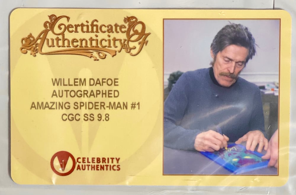 Image of WILLEM DAFOE SIGNED - AMAZING SPIDER-MAN #1 - GREEN GOBLIN VIRGIN Celebrity Authentics CGC 9.8