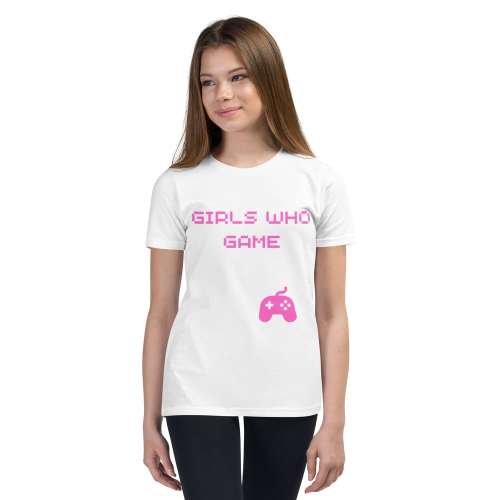 Image of Youth Girls Who Game T-Shirt (pink letters)