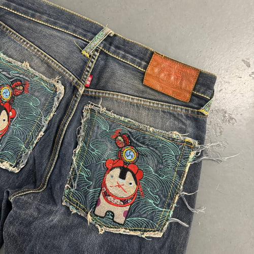 Image of RMC Embroidered salvage denim jeans, size 30" x 32"