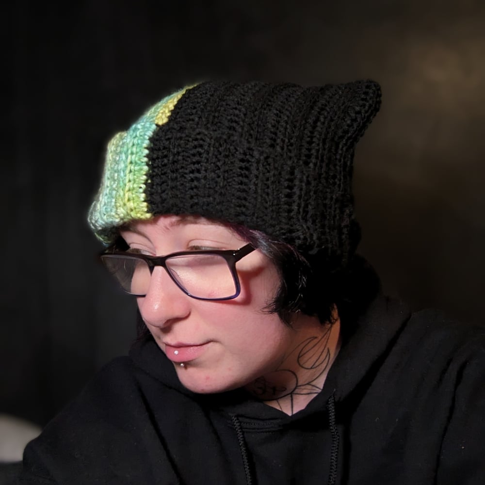 Image of Black Deep Lake Ribbed Cat Beanie