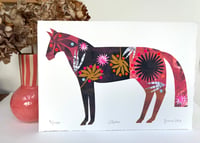 Image 2 of Jolene , a black and terracotta monoprinted horse with collage