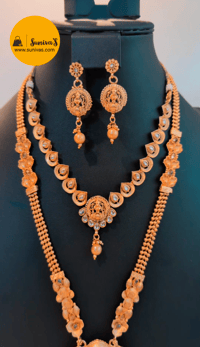 Image 3 of Temp_6008 -Combo Temple Jewelry Necklace Set Featuring Goddess Laxmi & Radha-Krishna 