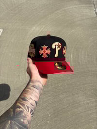 Image 1 of TRI TONE RED VISOR PHILADELPHIA PHILLIES CUSTOM FITTED CAP