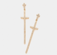 Gold Double Cross Link Dangle Evening Earrings