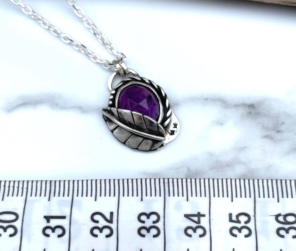 Handmade Sterling Silver Amethyst Pendant Star Leaf Detail 925