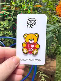 Image 1 of I Love 1D Teddy Bear - One Direction Enamel Pin and Keychain - 1D Fan Merch