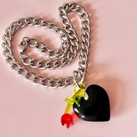 Image 5 of Chunky Black Glass Heart and Glass Rose Necklace