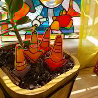 Image 1 of Fused glass tiny traffic cone garden/planter stake