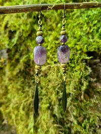 Image 2 of Amethyst and Brass Drop Earrings 