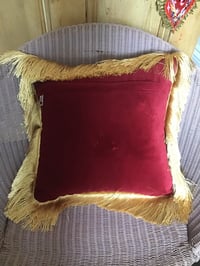 Image 15 of Red Velvet Leopard Tiger Patch Fringed Cushion Cover