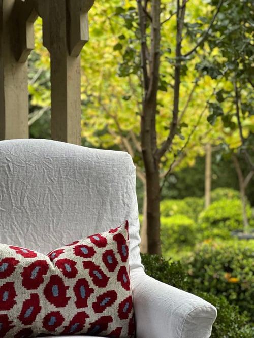 Image of Unexpected Red & Blue Leopard Ikat Cushion