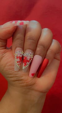 Image 3 of Nails - Long (Red/Pink Hearts)