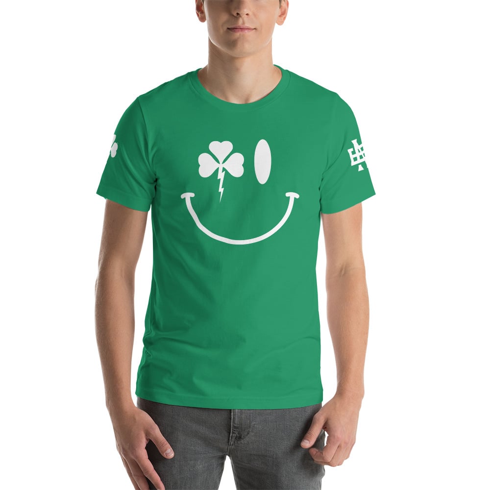 Image of Irish Smiley Shamrock Lightning Bolt T-Shirt