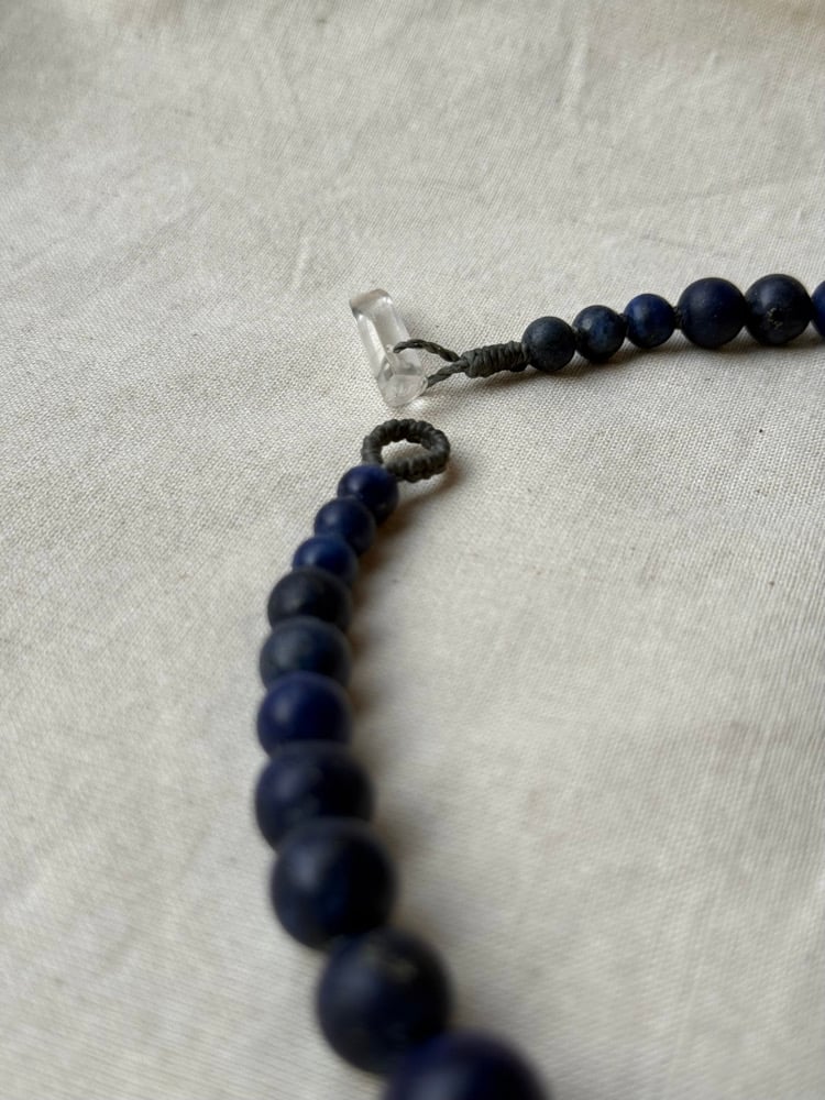 Image of Macrame choker lapis lazuli, shell, amber, and fluorite.