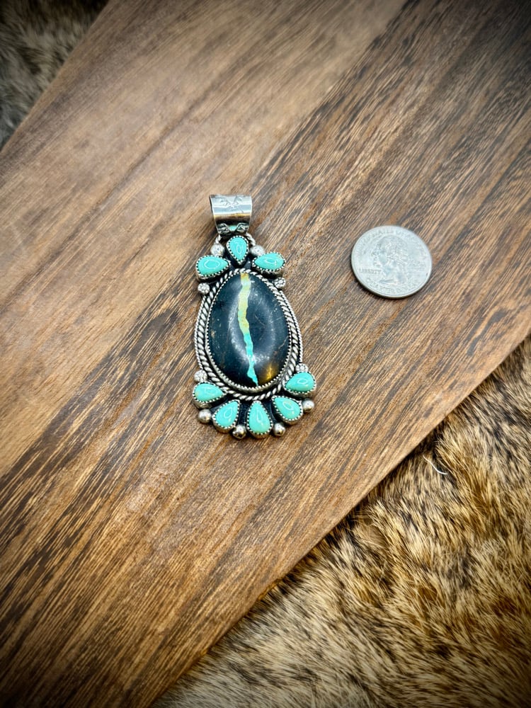 Image of Blackjack & Nevada Turquoise pendant 🩵