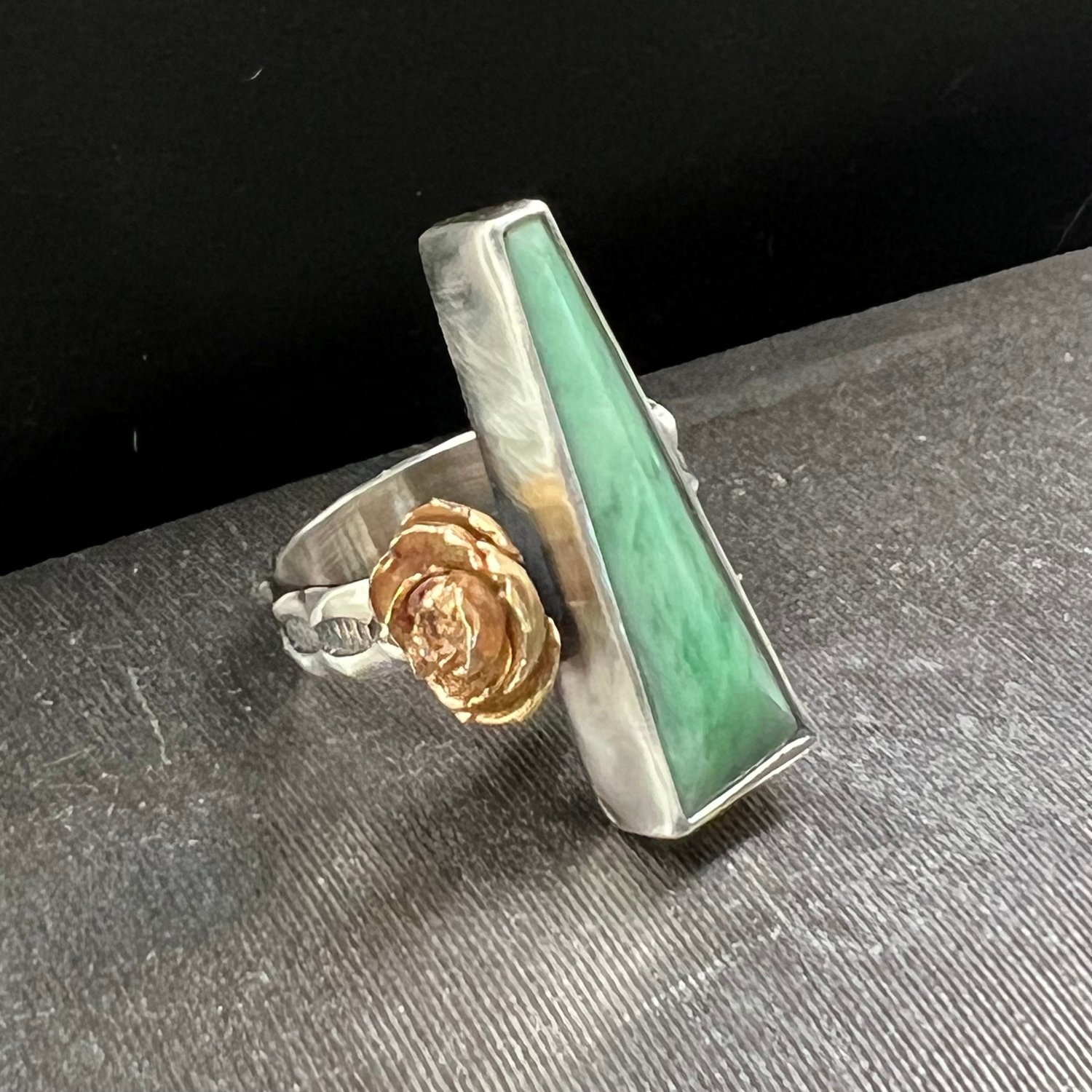 Image of Variscite with 14K Gold Succulent Casting Ring, Size 7.25