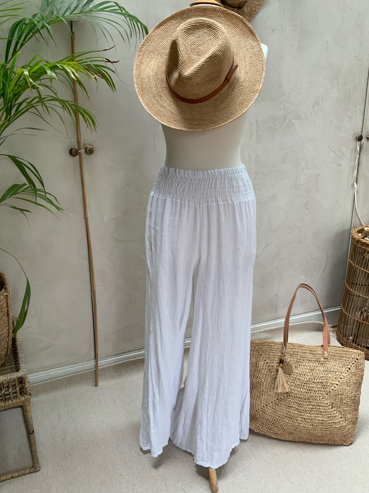 Image of Pantalon en lin Palazzo Blanc