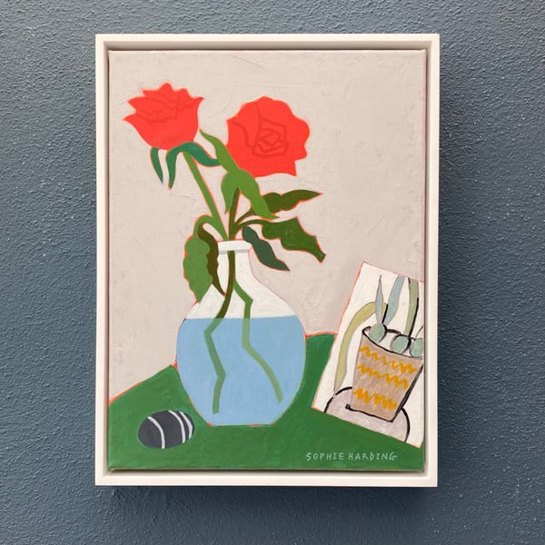 Image of Roses, Pebble and Postcard from a Friend