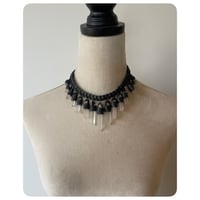 Image 3 of The Empress Necklace and Earrings - Clear Quartz Crystals and Shadow Grey Leather