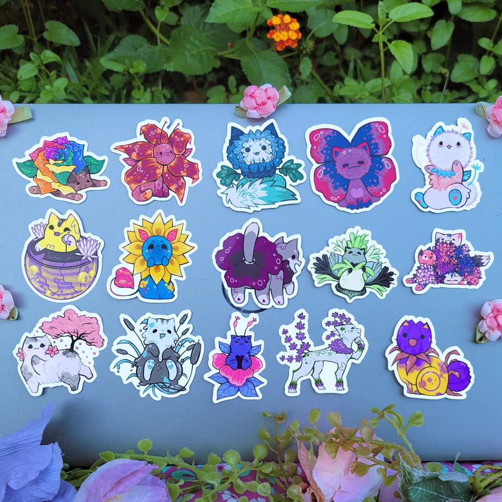 Image of Flower Cats 2 Inch Vinyl Stickers - Waterproof