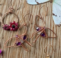 Image 1 of Copper Woven Luna Moth Earrings with Amethyst